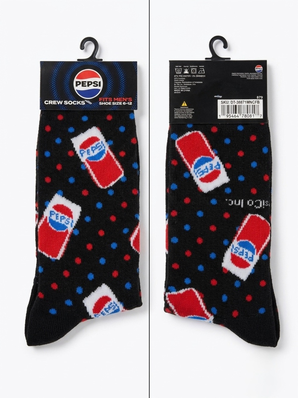 Pepsi Men's Crew Socks Size 6-12 NWT New With Tags